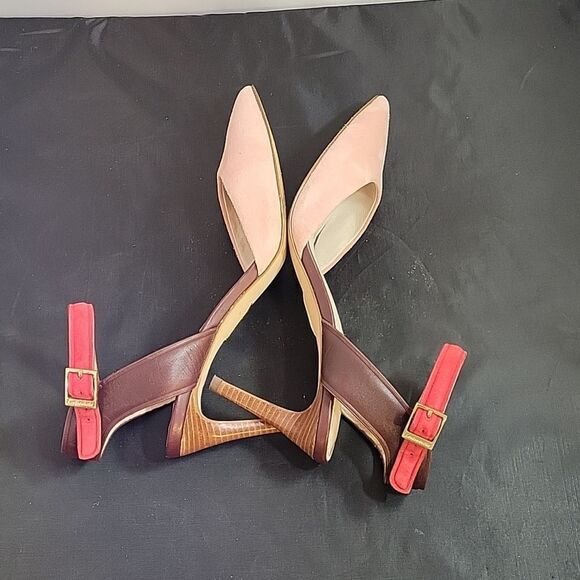 LOUISE ET CIE LOW ESPERANCE LEATHER SUEDE ANKLE STRAP HEELS - Picture 12 of 15